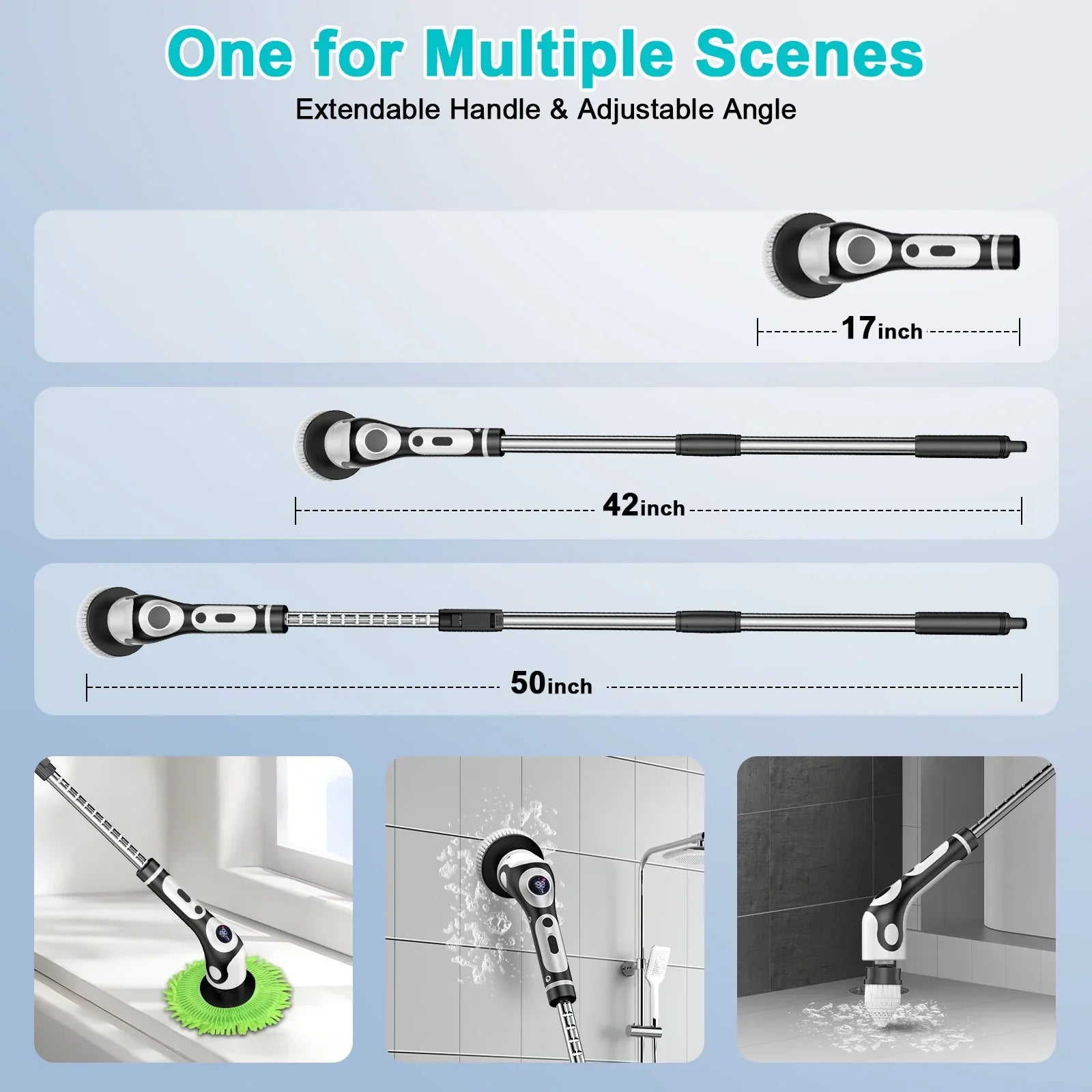 Cordless Bathroom Scrubber with Adjustable Extension Handle