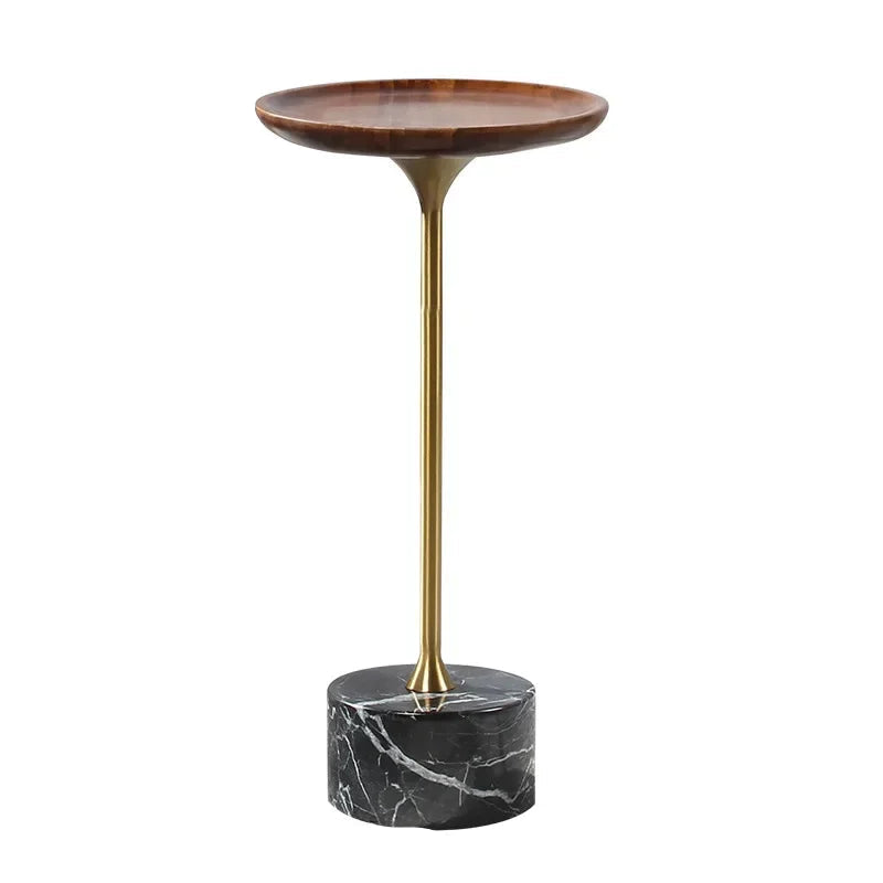 Compact Marble Top Side Table with Wooden Frame – Elegant Accent for Lounge or Bedroom