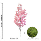 220CM Tall Faux Cherry Blossom Tree – Natural Wood Trunk & Silk Pink Blooms – Elegant Indoor Floral Decoration