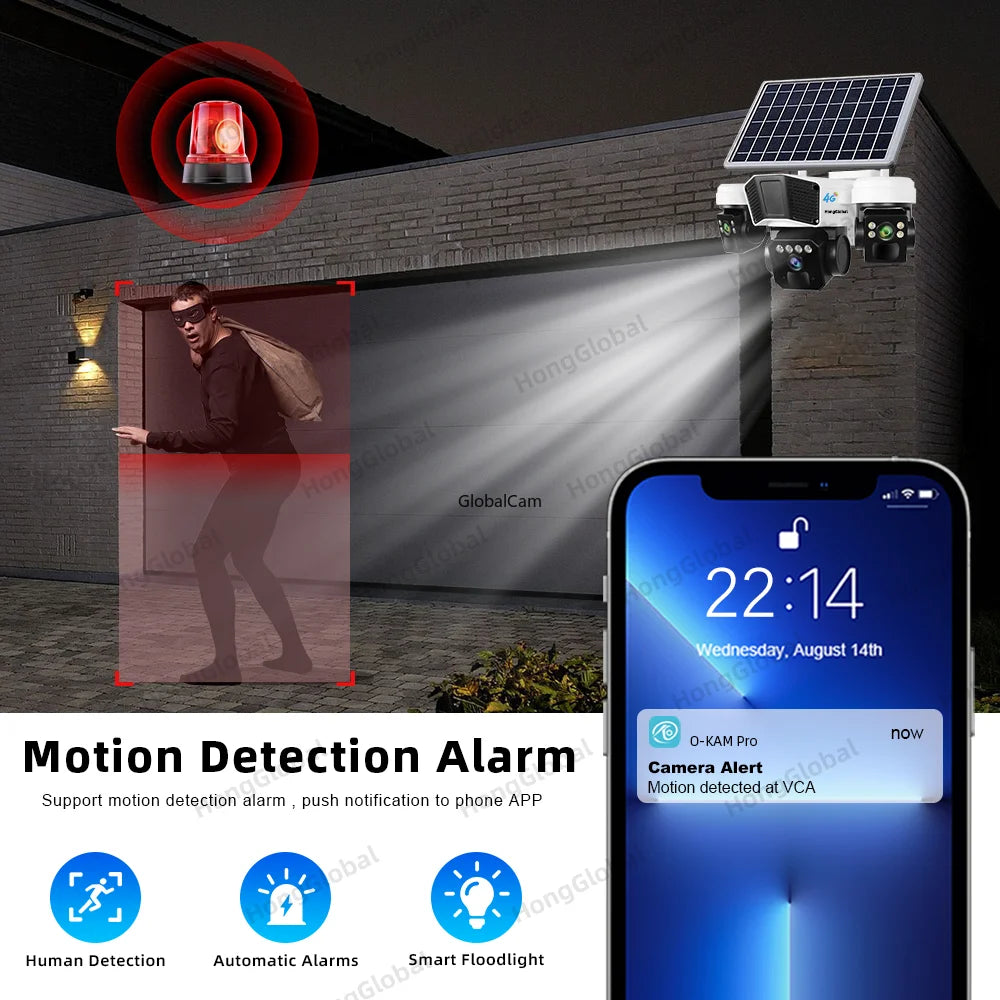 12MP 6K 4G Solar Security Camera with Triple Lens, Pan Tilt, and Night Vision