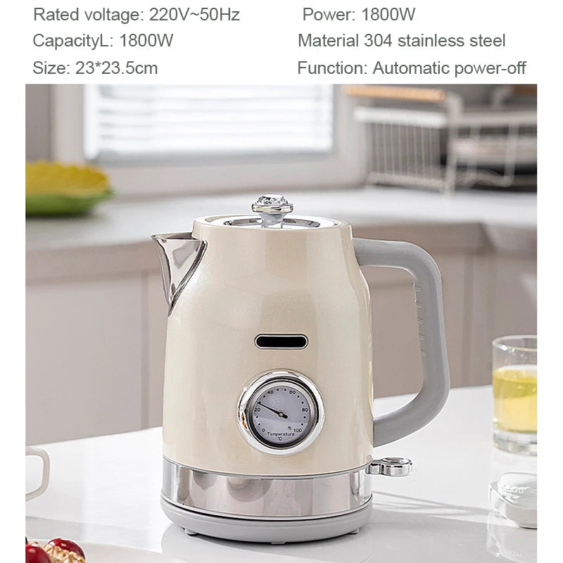 1.5L Black Stainless Steel Electric Kettle with Temperature Display & LED Light