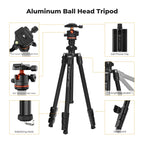 178cm Lightweight Tripod for Camera & Smartphone with Ball Head