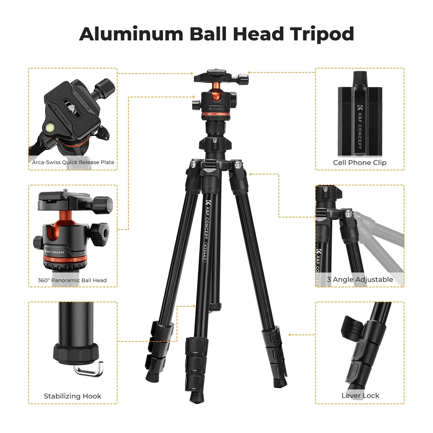178cm Lightweight Tripod for Camera & Smartphone with Ball Head