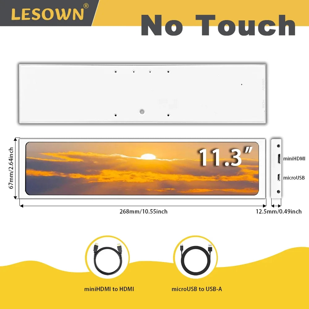 11.3" IPS USB-Powered Ultra-Wide Portable Monitor – 1920x480 Resolution