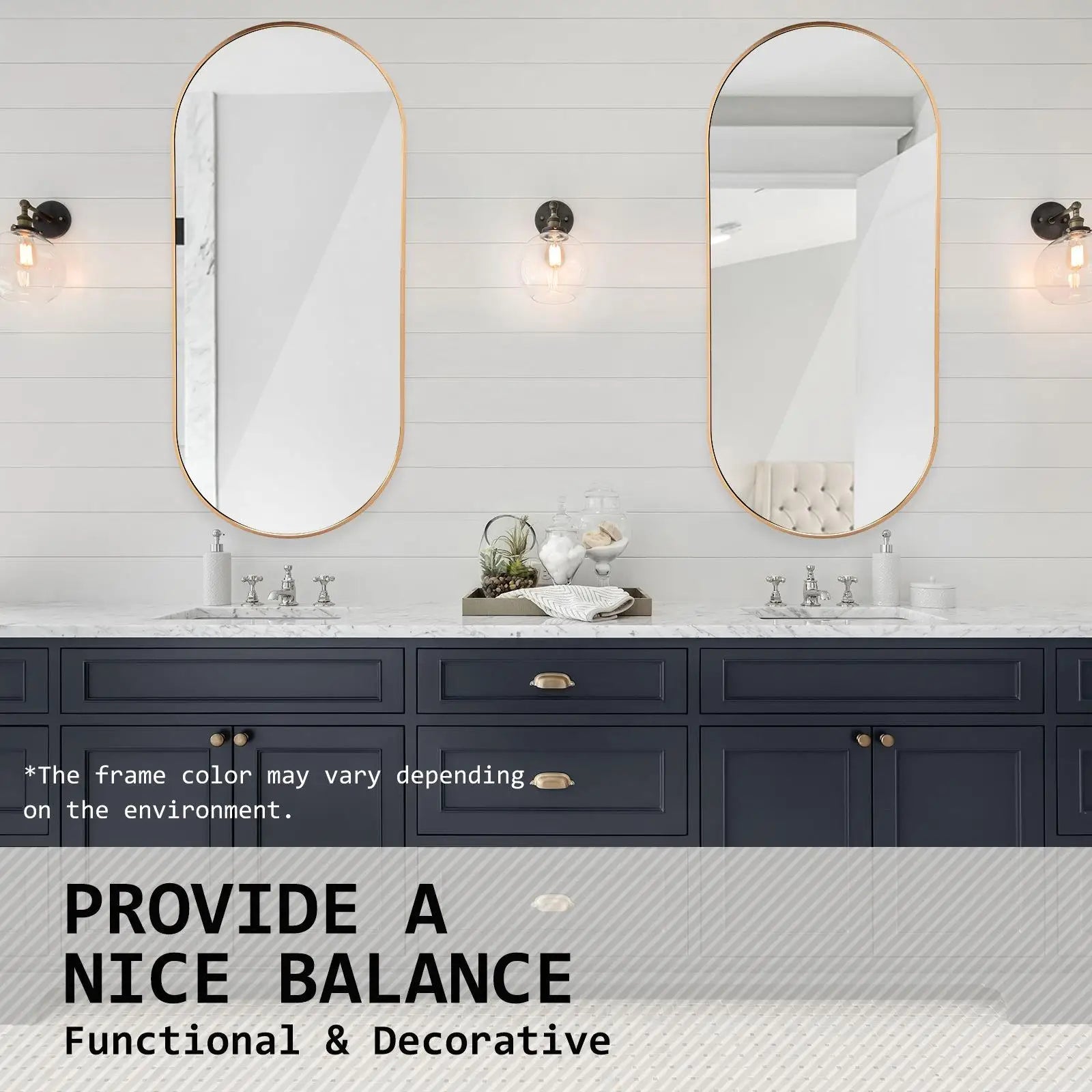 2-Pack Oval Wall Mirrors 45x100cm Gold Aluminum Frame
