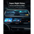 10" 4K Mirror Dash Cam with Rear Camera & GPS