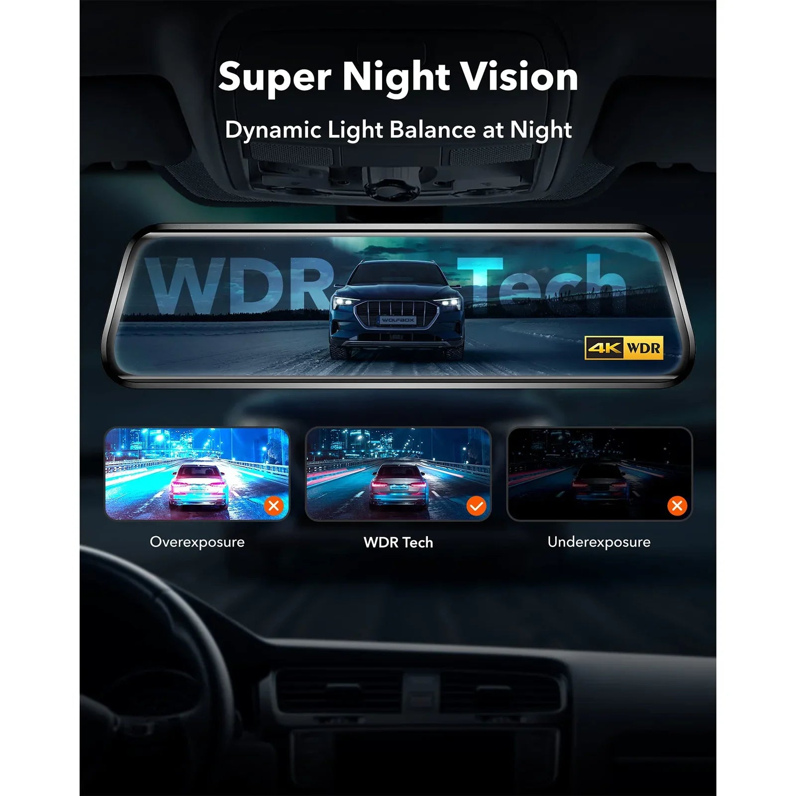 10" 4K Mirror Dash Cam with Rear Camera & GPS