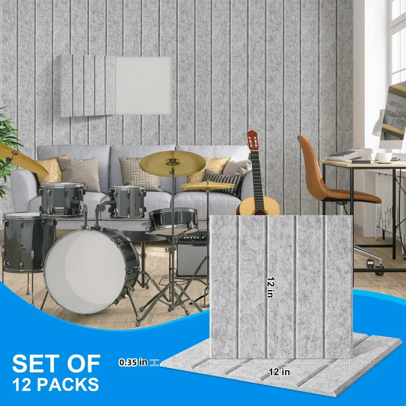 12 Pack Self-Adhesive Acoustic Panels 30x30cm Wall Soundproofing - Black