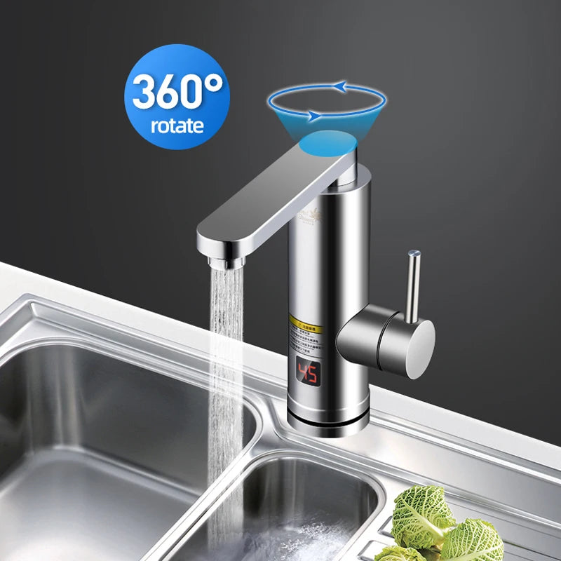 3000W Electric Instant Hot Water Tap – Tankless Faucet with Digital Temp Display for Kitchen & Bathroom