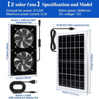 12V Solar Exhaust Fan with Dual Cooling Blades for Kitchen, Greenhouse & Pet Room