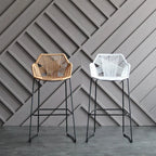 Waterproof Rattan Bar Stools Nordic Hollow-Back Chairs for Outdoor Courtyard & Patio Dining