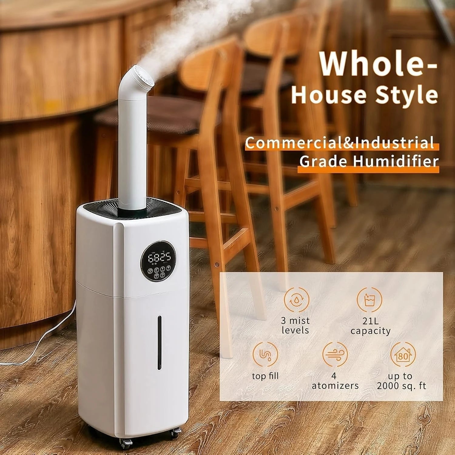 21L Large Room Ultrasonic Humidifier with Remote, 360° Nozzles & Top Fill Design