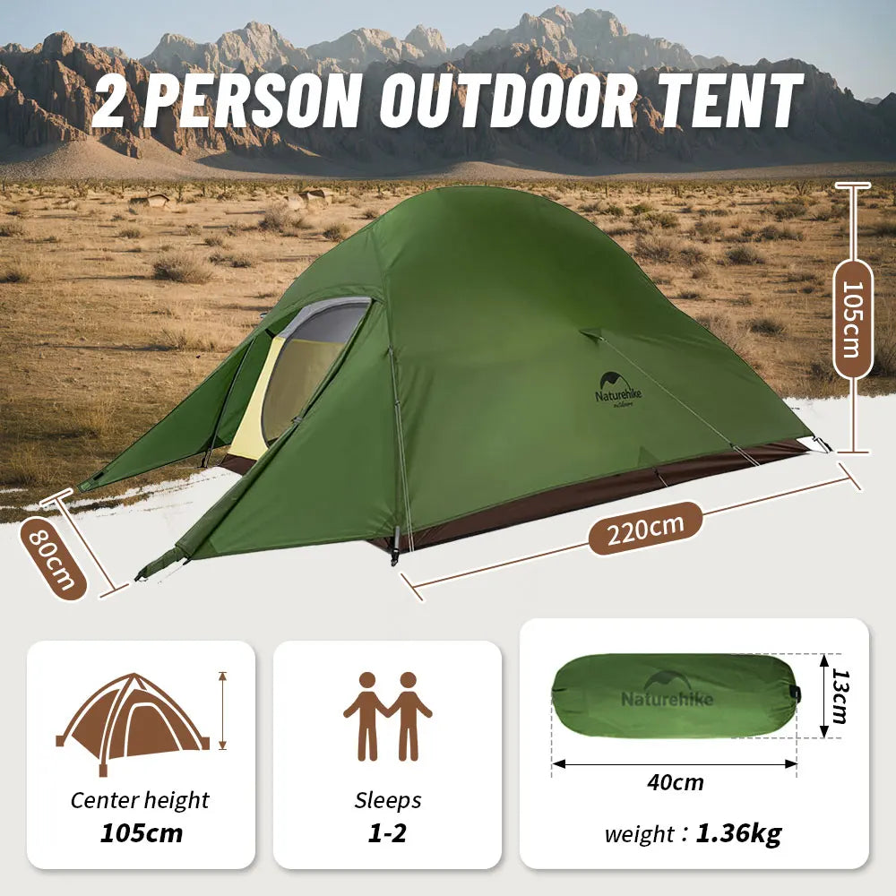 2 Person Ultralight Camping Tent with Skirt Amber