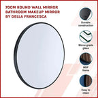 70cm Round Wall Mirror with Black Frame – Modern Bathroom & Makeup Design