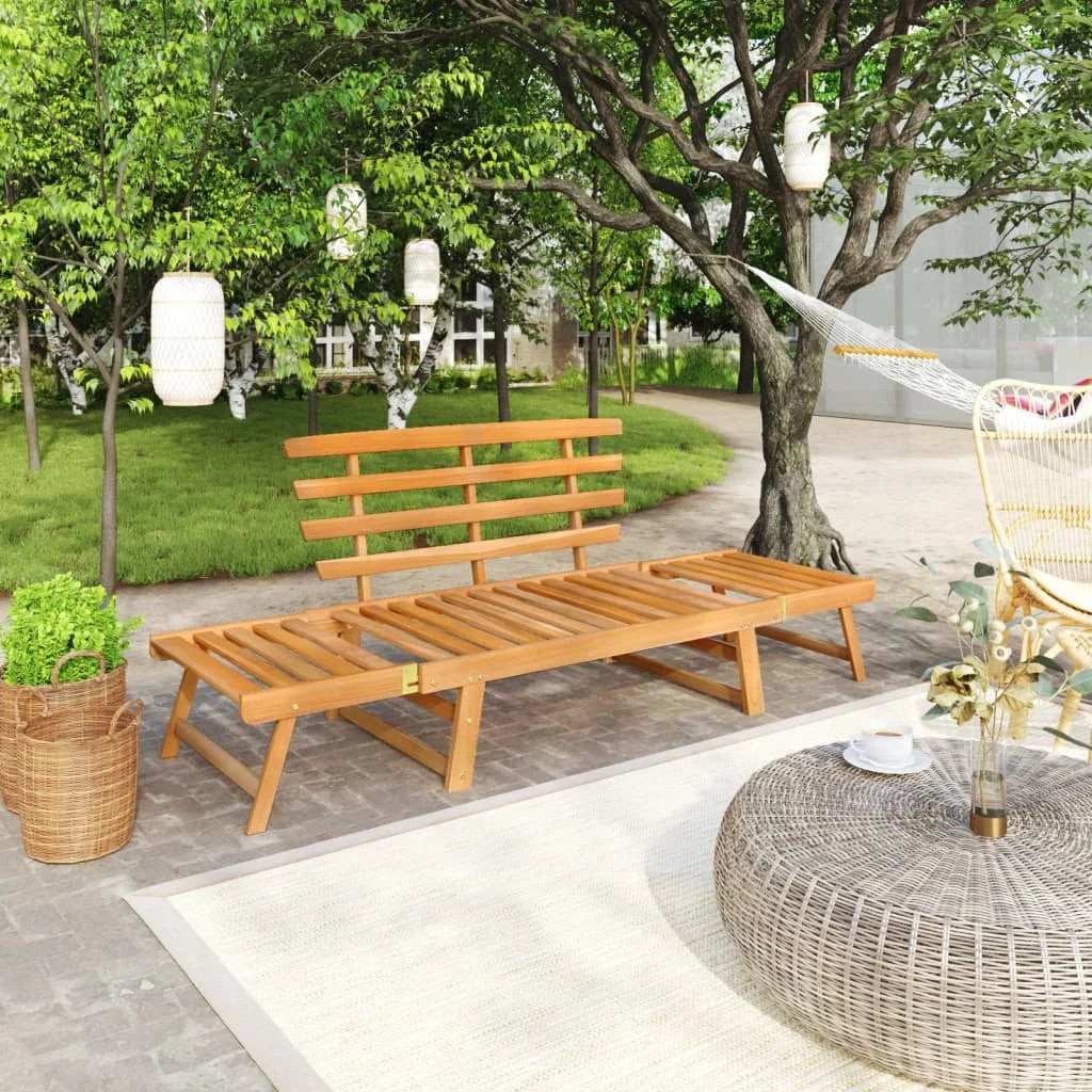 2-in-1 Outdoor Garden Bench & Day Bed – Solid Acacia Wood, Adjustable Sides, 190cm