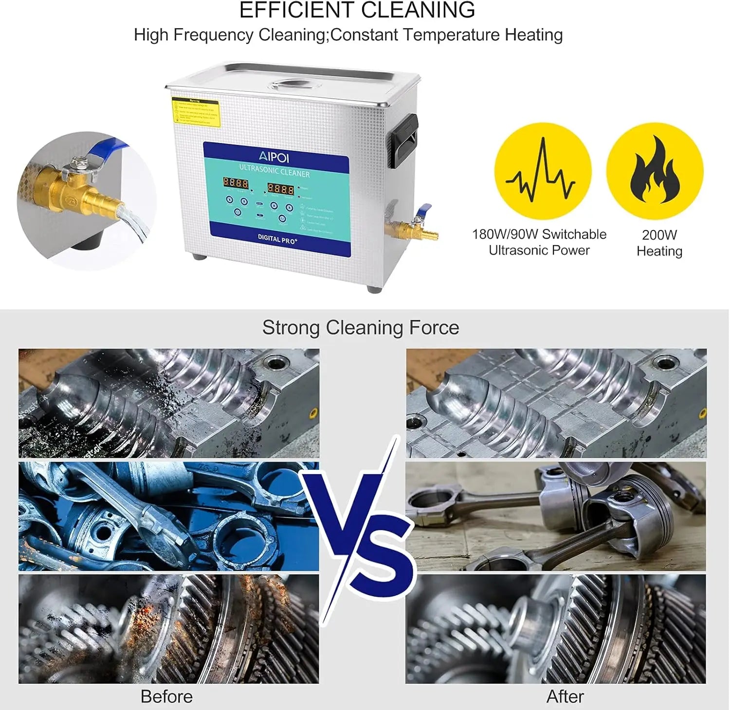Portable 6.5L Ultrasonic Cleaning Machine with Adjustable Timer & Heater Workshop & Home Use