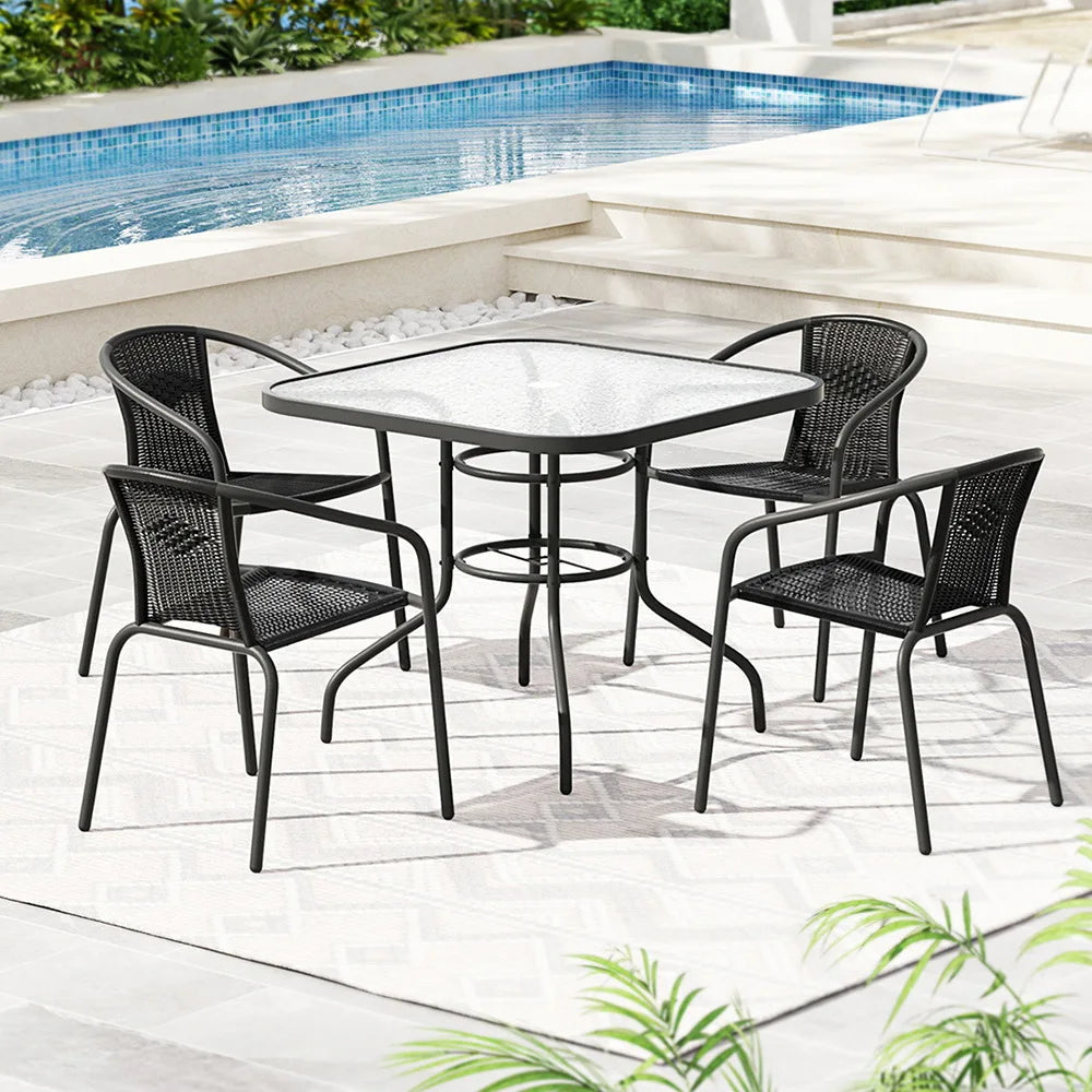 Outdoor Patio Dining Set 5-Piece with Rattan Steel Frame Table & Chairs