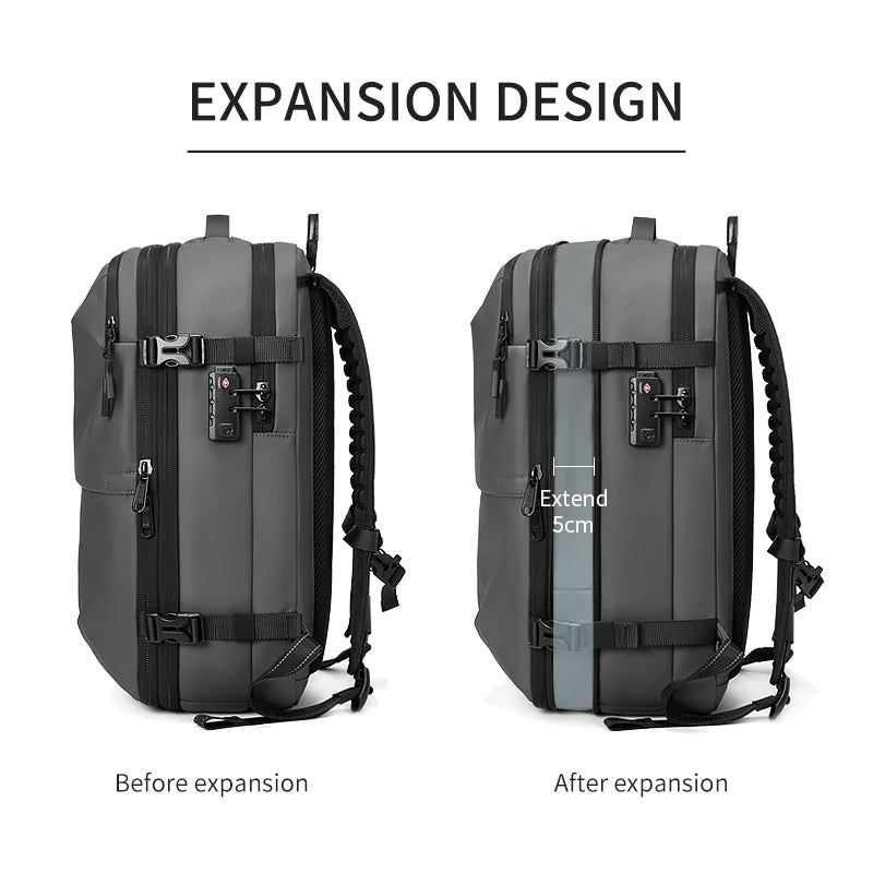 Waterproof 36–55L Travel Backpack with Vacuum Storage and Wet/Dry Separation Black