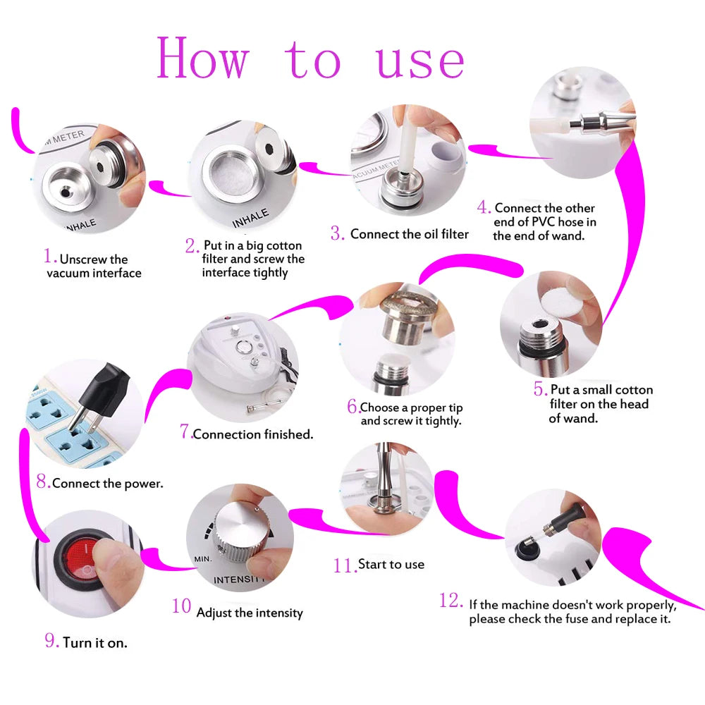 3-in-1 Diamond Microdermabrasion Vacuum Machine for Home Facial Skin Rejuvenation