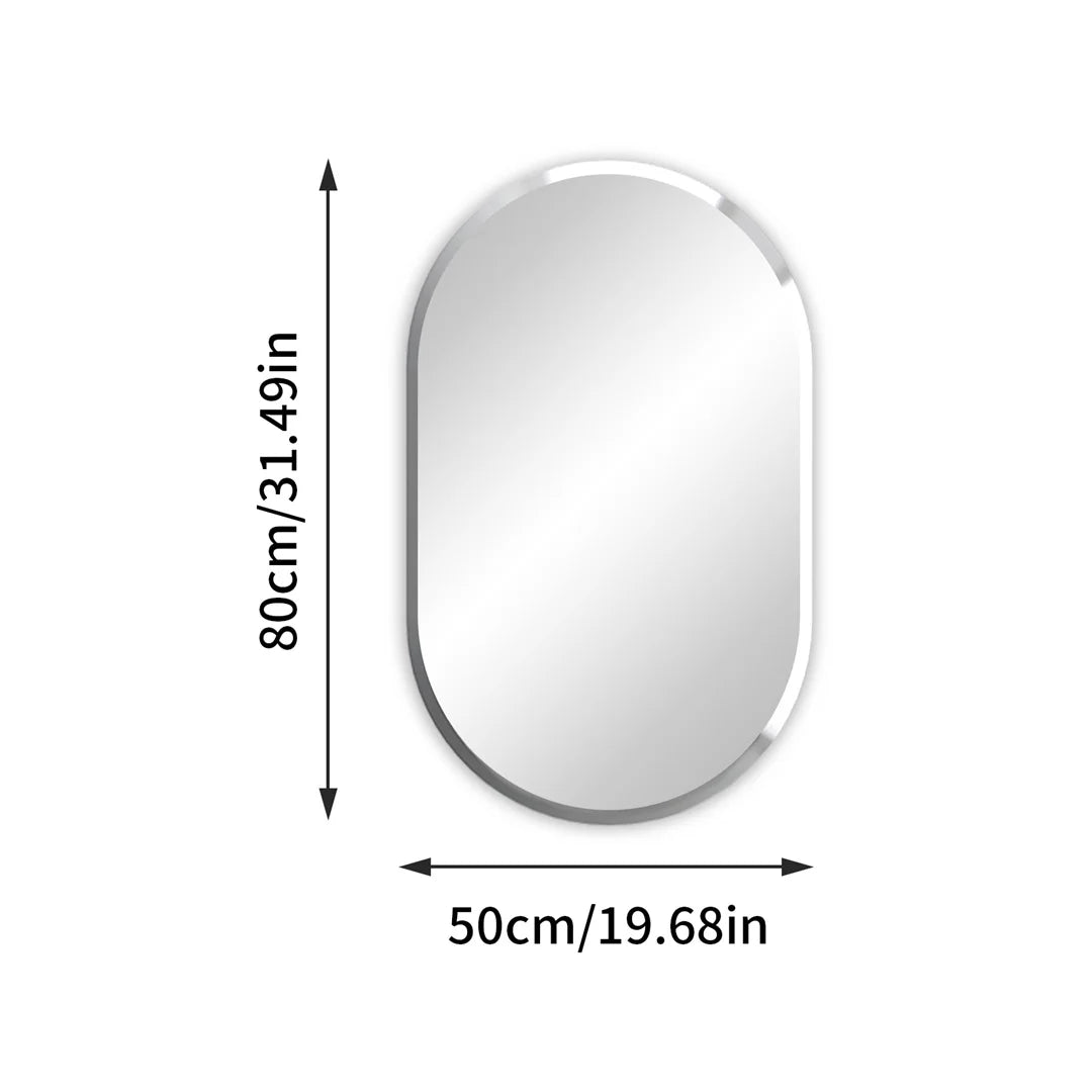 Frameless Oval Wall Mirror 80x50cm Beveled Edge, Modern Bathroom Vanity Style