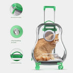 Green Pet Travel Trolley Case with Wheels for Small Animals