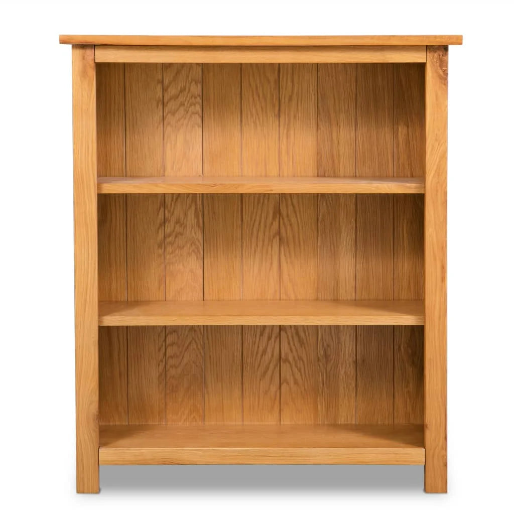 3-Tier Solid Oak Bookcase 70cm – Rustic Wooden Shelf Unit for Living Room or Study