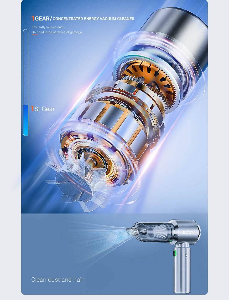 Rechargeable Handheld Vacuum Cleaner Max 180000PA Suction, Quiet, Compact for Home & Car