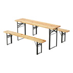 3pc Wooden Outdoor Dining Set with Folding Table and Benches – Seats 6