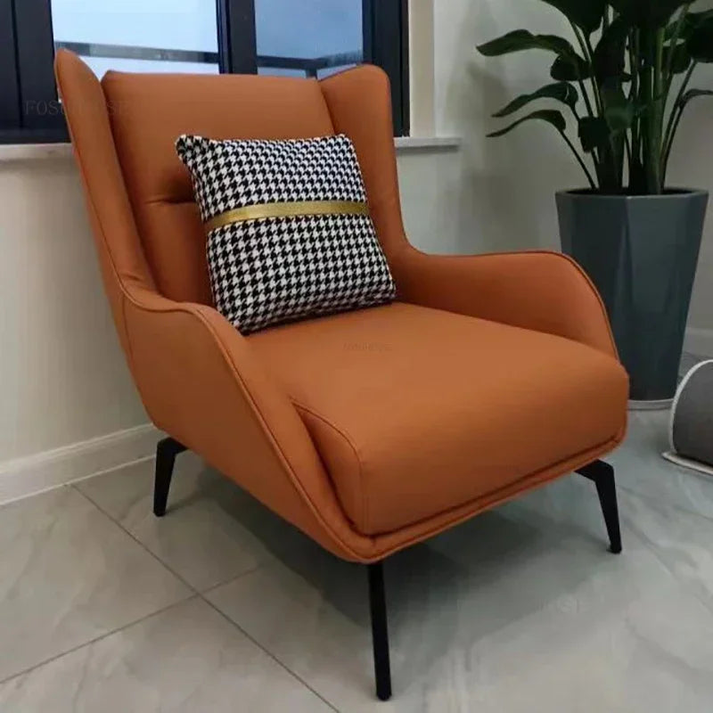 Italian Style Leisure Chair Fabric Recliner Sofa with Armrests, Minimalist Modern Home Furniture