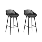 2x Outdoor Bar Stools – Black Polypropylene Seat with Metal Frame & Footrest