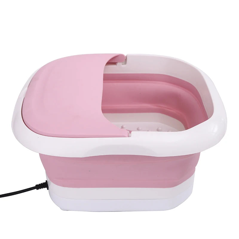 Pink Infrared Foot Bath Massager with Bubbles and Foldable Tub