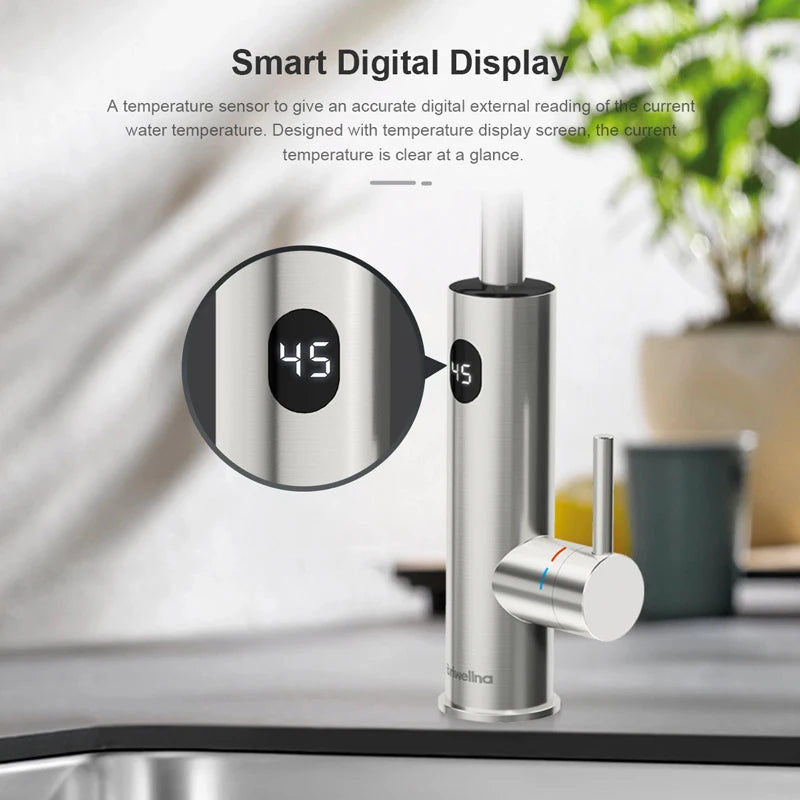 2-in-1 Stainless Steel Electric Water Tap with Instant Heating & Temperature Display