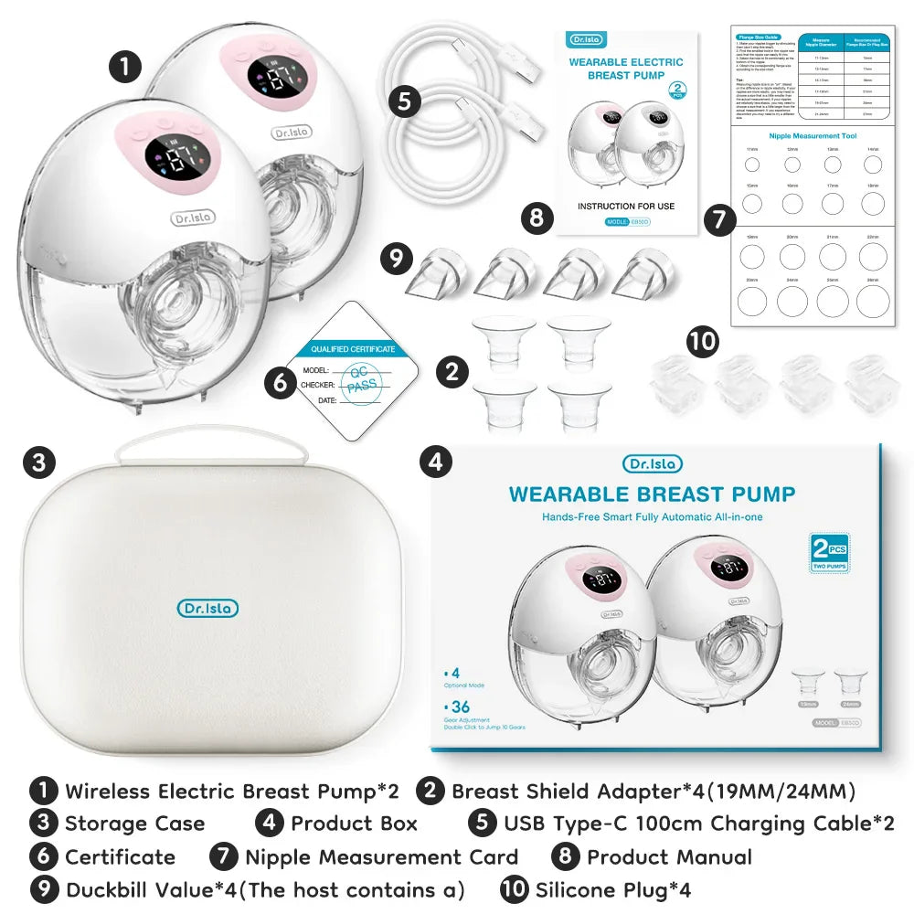 Rechargeable Sky Blue Breast Pump – 2PCS, Leak-Proof & Quiet