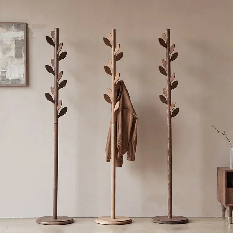 Solid Wood Floor Standing Coat Rack Modern Clothes Hanger for Bedroom or Living Room