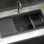 81x45cm Drop-In Kitchen Sink with Roll-Up Rack & Drain Basket