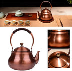 1.5L Copper Tea Kettle with Whistling Spout & PU Leather Handle – Gas, Induction, Electric