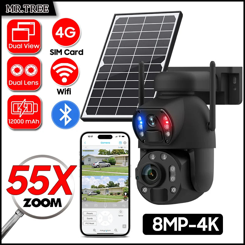Outdoor PTZ Camera 4K 8MP 360° Solar Powered