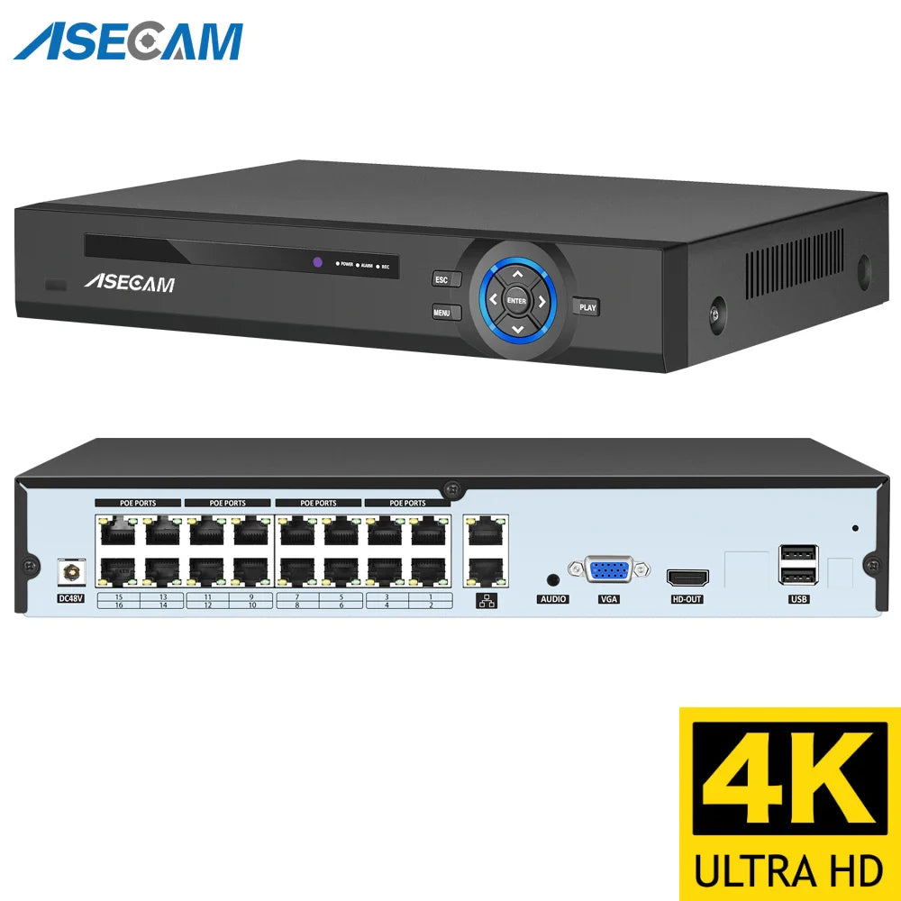 16CH 4K POE NVR Recorder with AI Face Detection & App Alerts