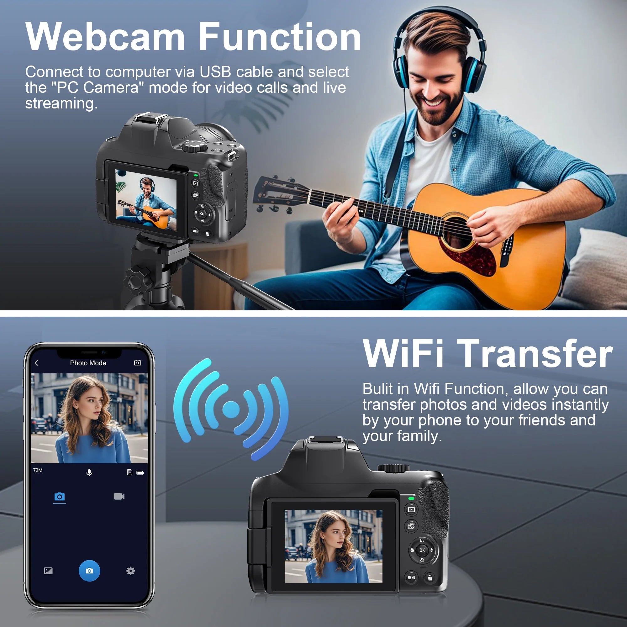 12X Optical Zoom 4K Vlogging Camera with Auto Focus 128GB SD Card