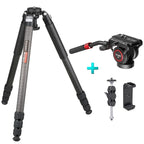 Heavy Duty Carbon Fiber Tripod with Fluid Head Holder 25kg Load Capacity