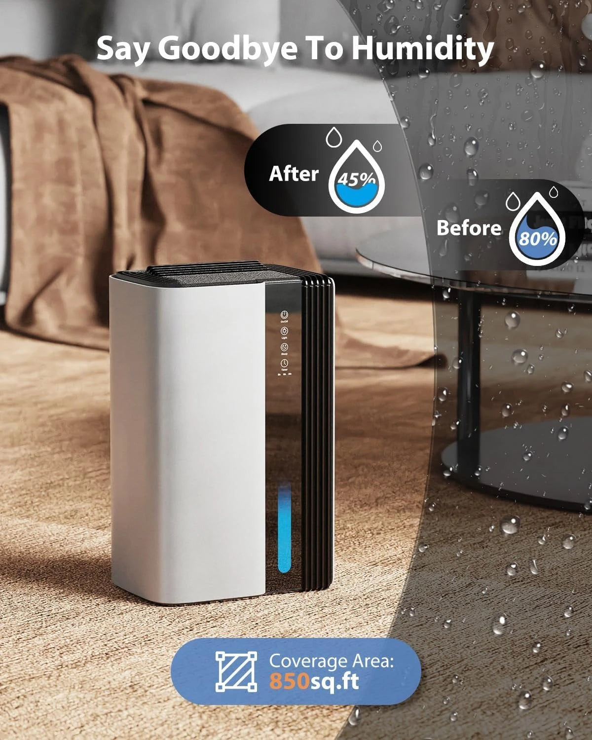 Portable Home Dehumidifier with Drain Hose, Timer & Sleep Mode – Ultra Quiet 1.2L/Day