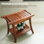 Waterproof Acacia Wood Bathroom Bench with Shelf Sturdy Shower Seat for Relaxation & Storage