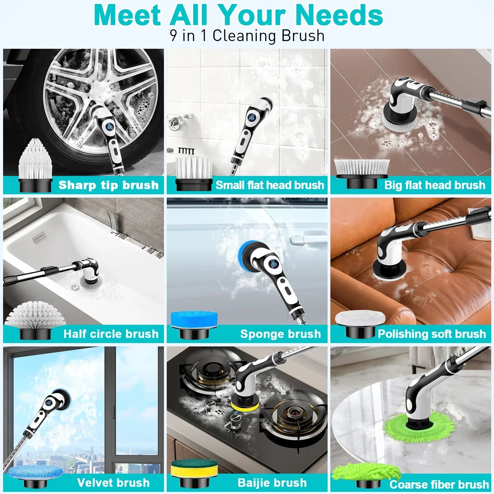 Cordless Bathroom Scrubber with Adjustable Extension Handle
