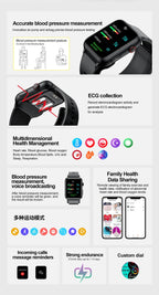 1.91" Health Tracker Watch with ECG, BP, Uric Acid