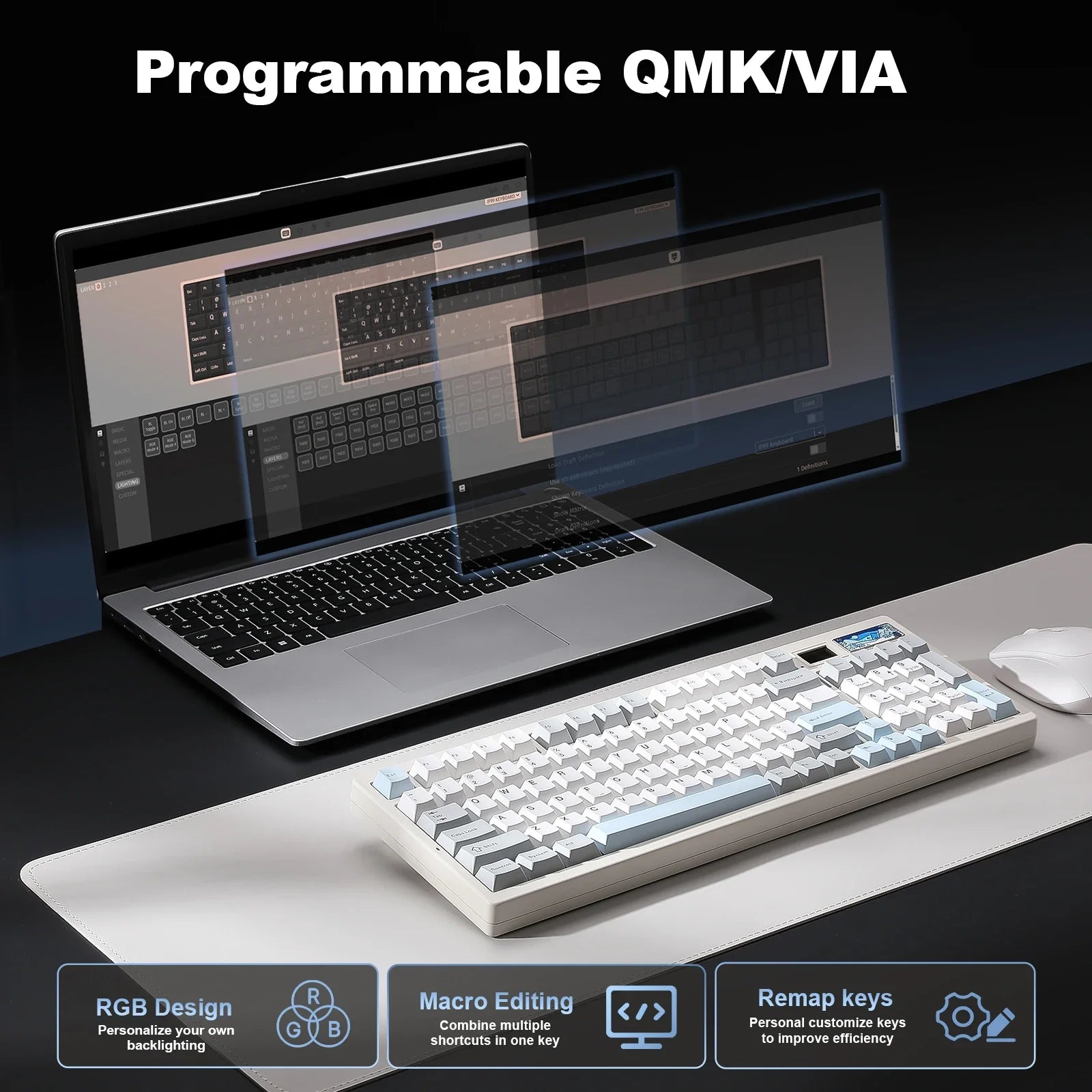 Wireless Mechanical Gaming Keyboard with Smart LCD Display White