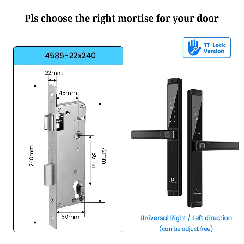 Electronic Smart Door Lock with Fingerprint, Code & Reversible Handle