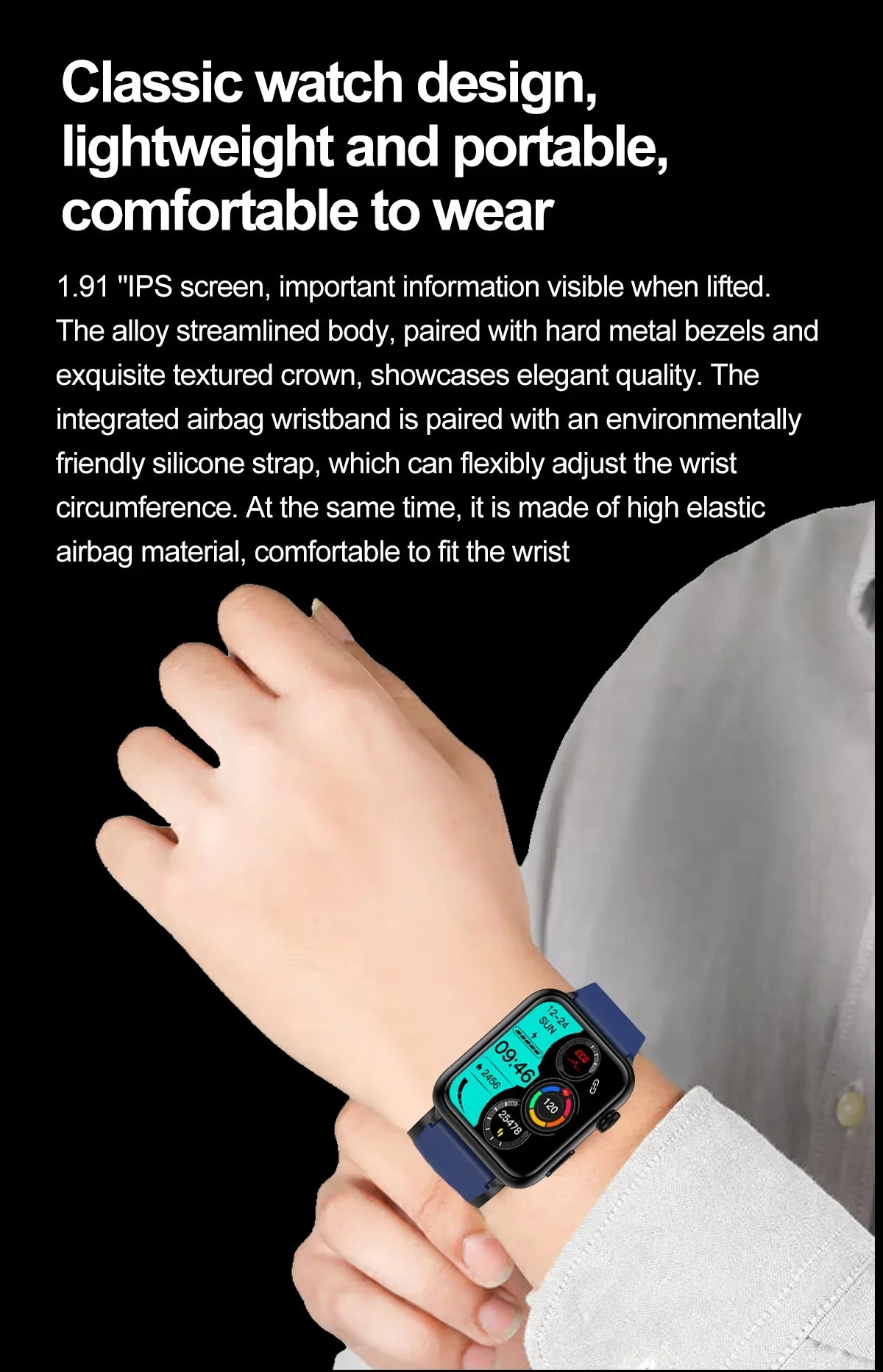1.91" Health Tracker Watch with ECG, BP, Uric Acid