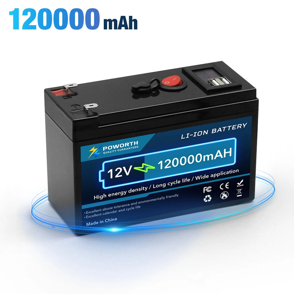 Portable 12V 150Ah Deep Cycle Lithium Battery Built-in Smart BMS for Solar, RV, Marine & Home Energy