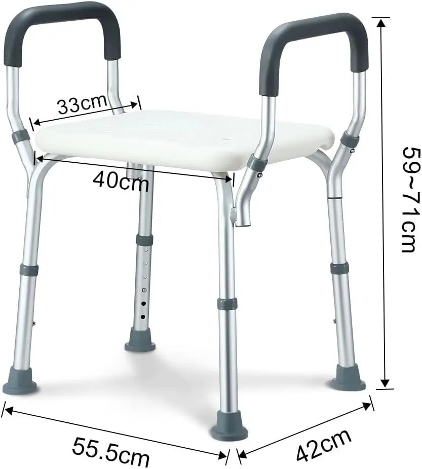 Bathroom Shower Stool with Non-Slip Seat, Foam Handles & Adjustable Height