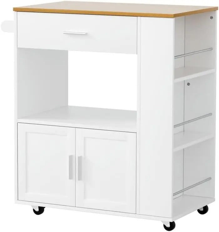 Rolling Serving Cart with Multi-Tier Storage and Towel Holder for Kitchens